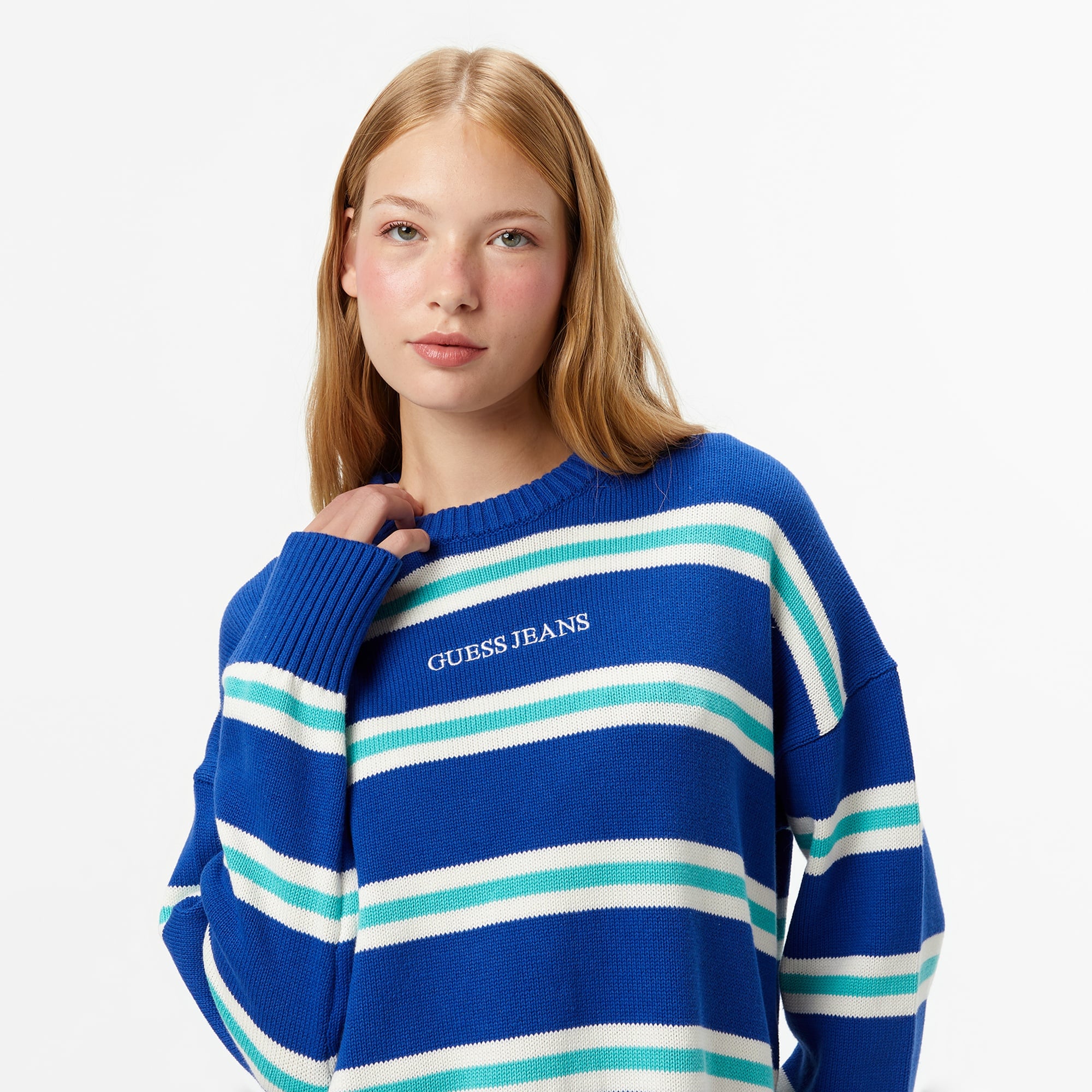 Guess Striped Kadın Mavi Triko