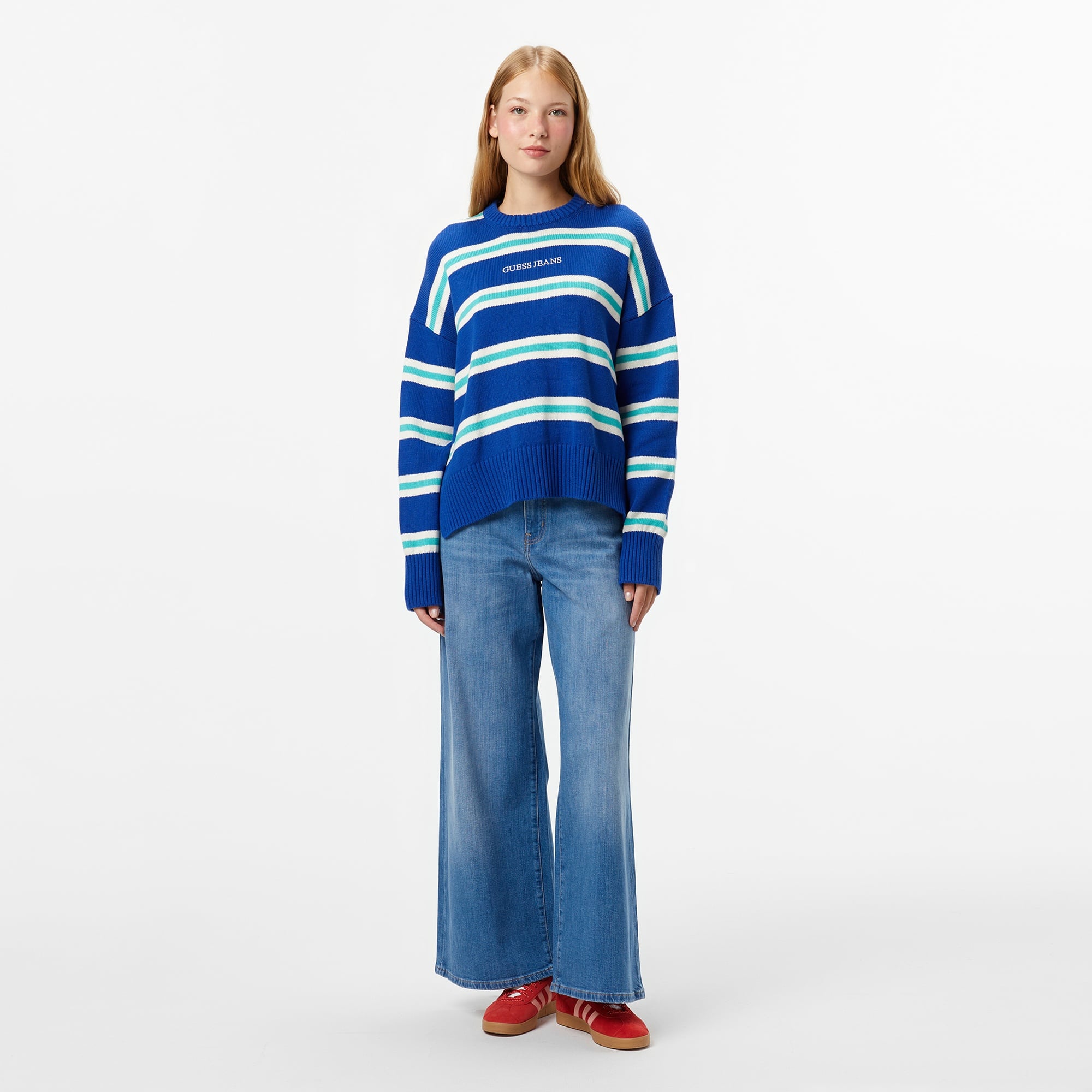 Guess Striped Kadın Mavi Triko