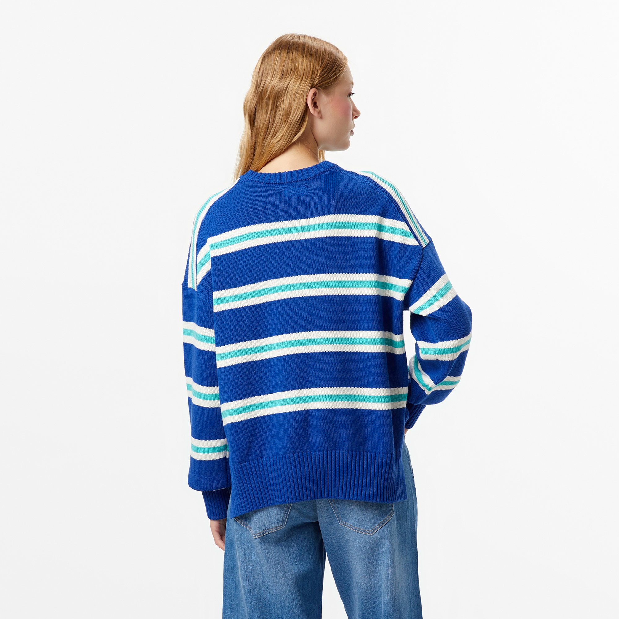 Guess Striped Kadın Mavi Triko