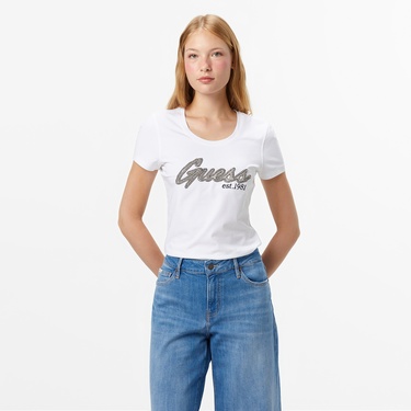  Guess Hot Slim Fit Kadın Beyaz T-Shirt