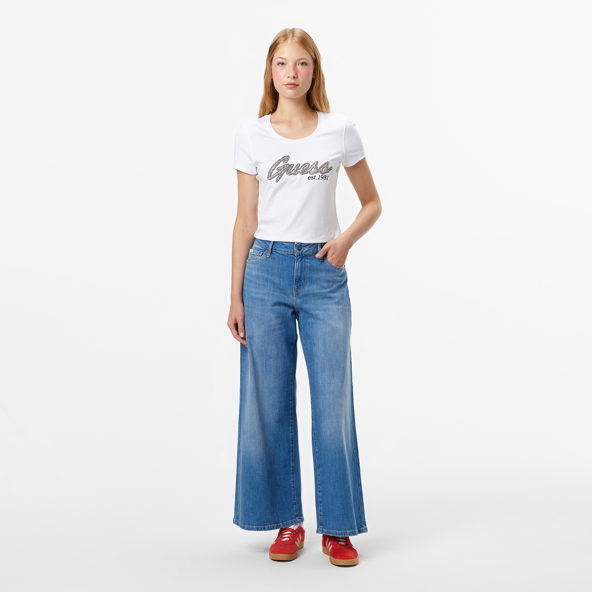 Guess Hot Slim Fit Kadın Beyaz T-Shirt