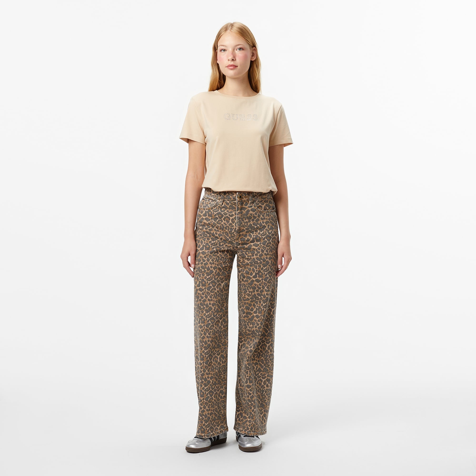 Guess Briana Regular Fit Kadın Bej T-Shirt