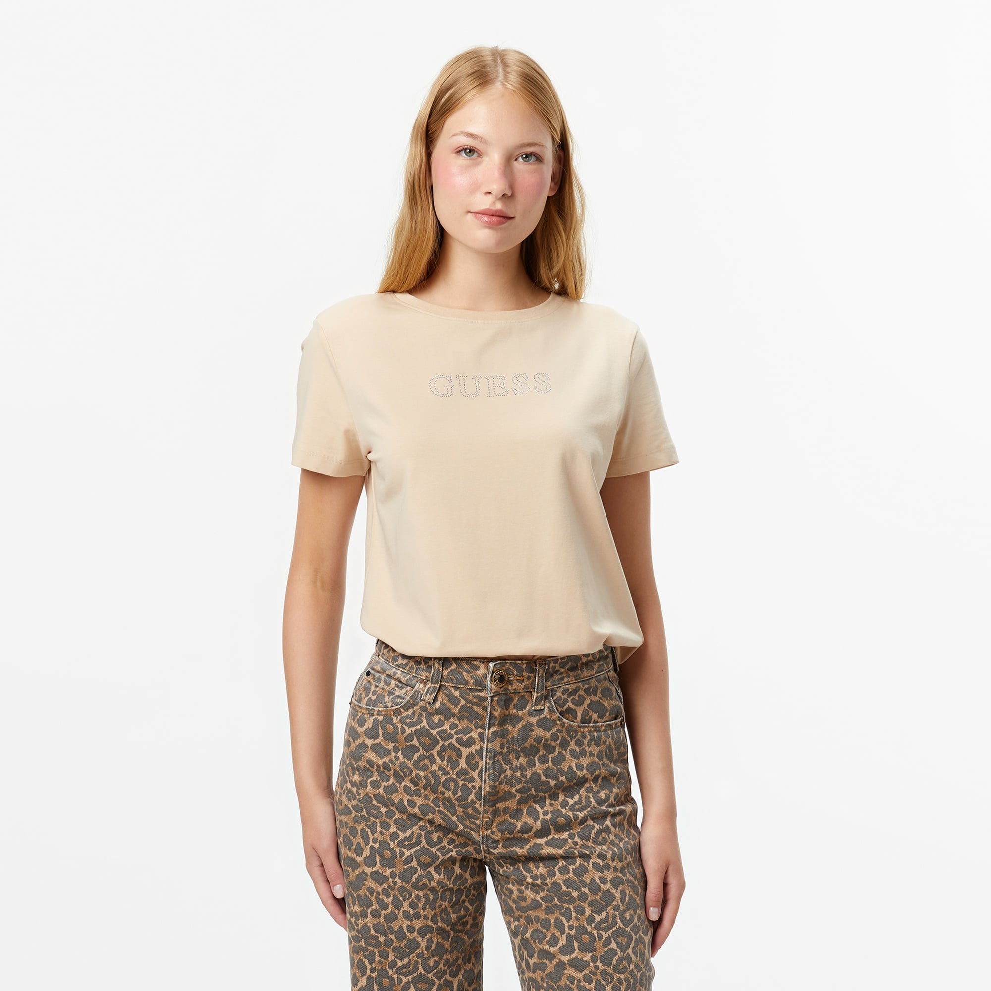 Guess Briana Regular Fit Kadın Bej T-Shirt