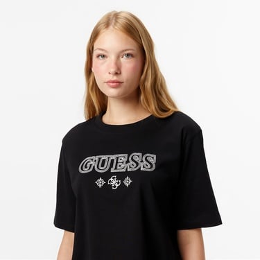  Guess Gloria Boxy Fit Kadın Siyah T-Shirt