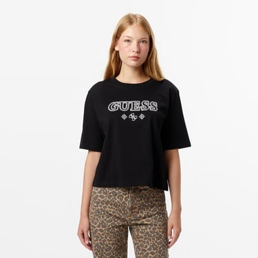  Guess Gloria Boxy Fit Kadın Siyah T-Shirt