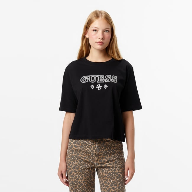  Guess Gloria Boxy Fit Kadın Siyah T-Shirt
