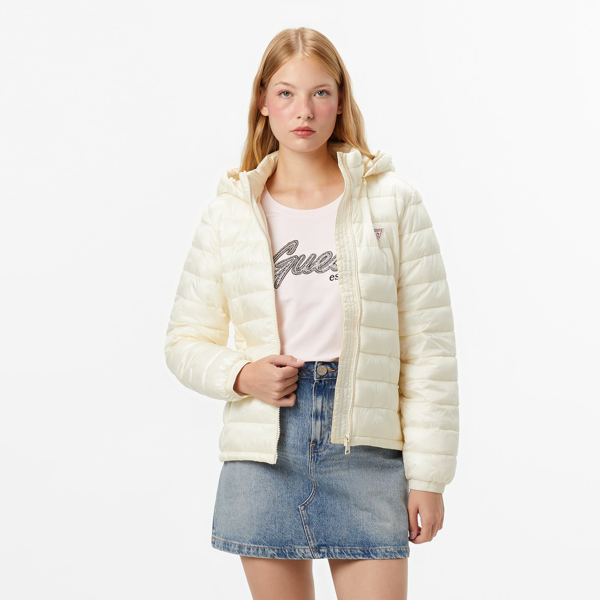 Guess Hooded Kadın Krem Mont