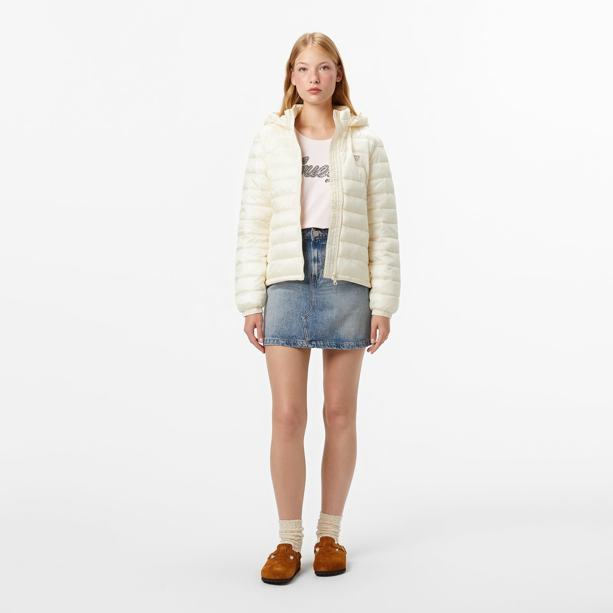 Guess Hooded Kadın Krem Mont