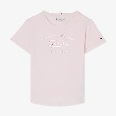 Tommy Hilfiger Metallic Script Çocuk Pembe T-Shirt