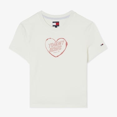  Tommy Jeans Crop Heart Slim Kadın Beyaz T-Shirt