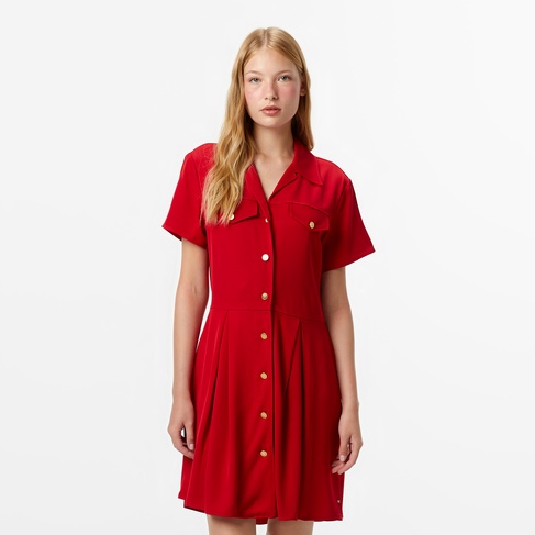  Tommy Hilfiger Vicose Twill Mini Kadın Kırmızı Elbise