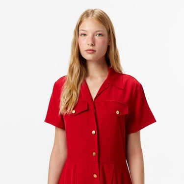  Tommy Hilfiger Vicose Twill Mini Kadın Kırmızı Elbise