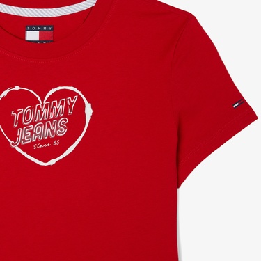  Tommy Jeans Slim Essential Logo Ext Kadın Kırmızı T-Shirt