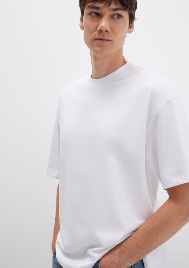  Mavi Bisiklet Yaka Siyah Basic Tişört Oversize / Geniş Kesim 0613113-620