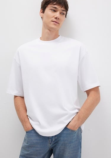  Mavi Bisiklet Yaka Siyah Basic Tişört Oversize / Geniş Kesim 0613113-620