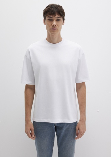  Mavi Bisiklet Yaka Siyah Basic Tişört Oversize / Geniş Kesim 0613113-620