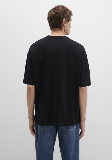  Mavi Bisiklet Yaka Siyah Basic Tişört Oversize / Geniş Kesim 0613113-900