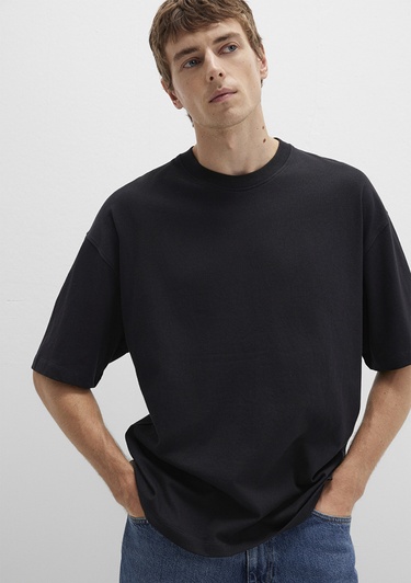  Mavi Bisiklet Yaka Siyah Basic Tişört Oversize / Geniş Kesim 0613113-900