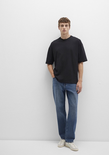  Mavi Bisiklet Yaka Siyah Basic Tişört Oversize / Geniş Kesim 0613113-900