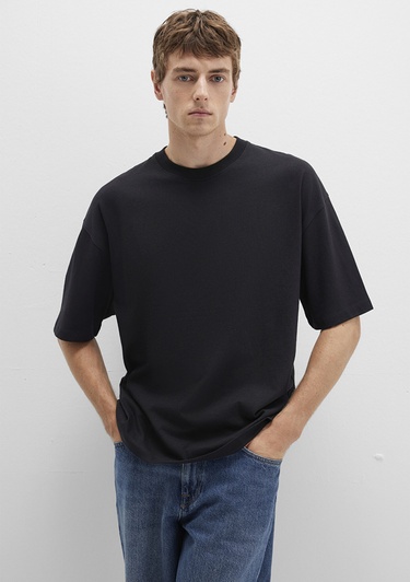  Mavi Bisiklet Yaka Siyah Basic Tişört Oversize / Geniş Kesim 0613113-900