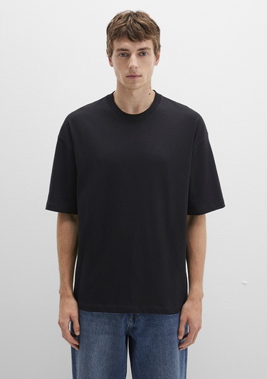  Mavi Bisiklet Yaka Siyah Basic Tişört Oversize / Geniş Kesim 0613113-900