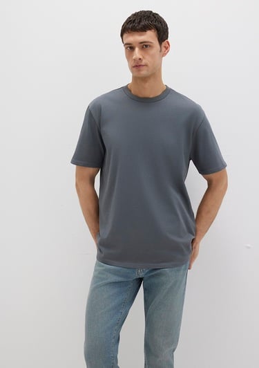  Mavi Bisiklet Yaka Lacivert Basic Tişört Loose Fit / Bol Rahat Kesim 0611596-80776