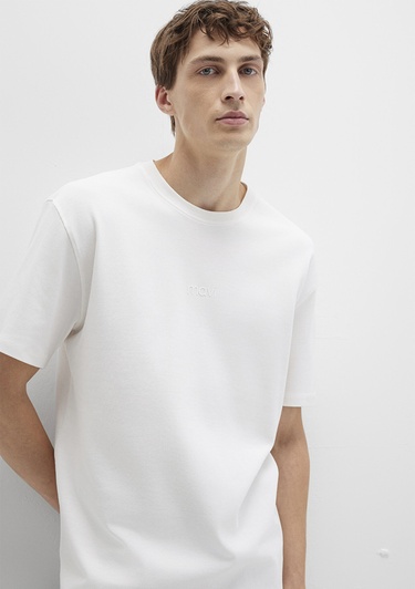  Mavi Mavi Logo Baskılı Beyaz Tişört Loose Fit / Bol Rahat Kesim 0613102-80194