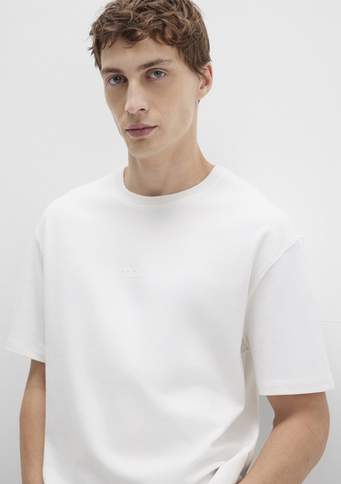  Mavi Mavi Logo Baskılı Beyaz Tişört Loose Fit / Bol Rahat Kesim 0613102-80194