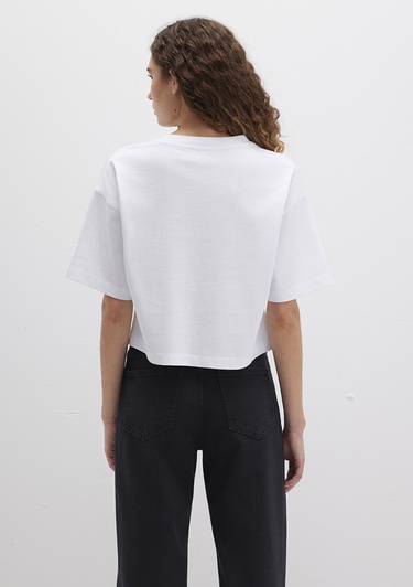  Mavi Snoopy Baskılı Beyaz Tişört Boxy Fit 1613669-620