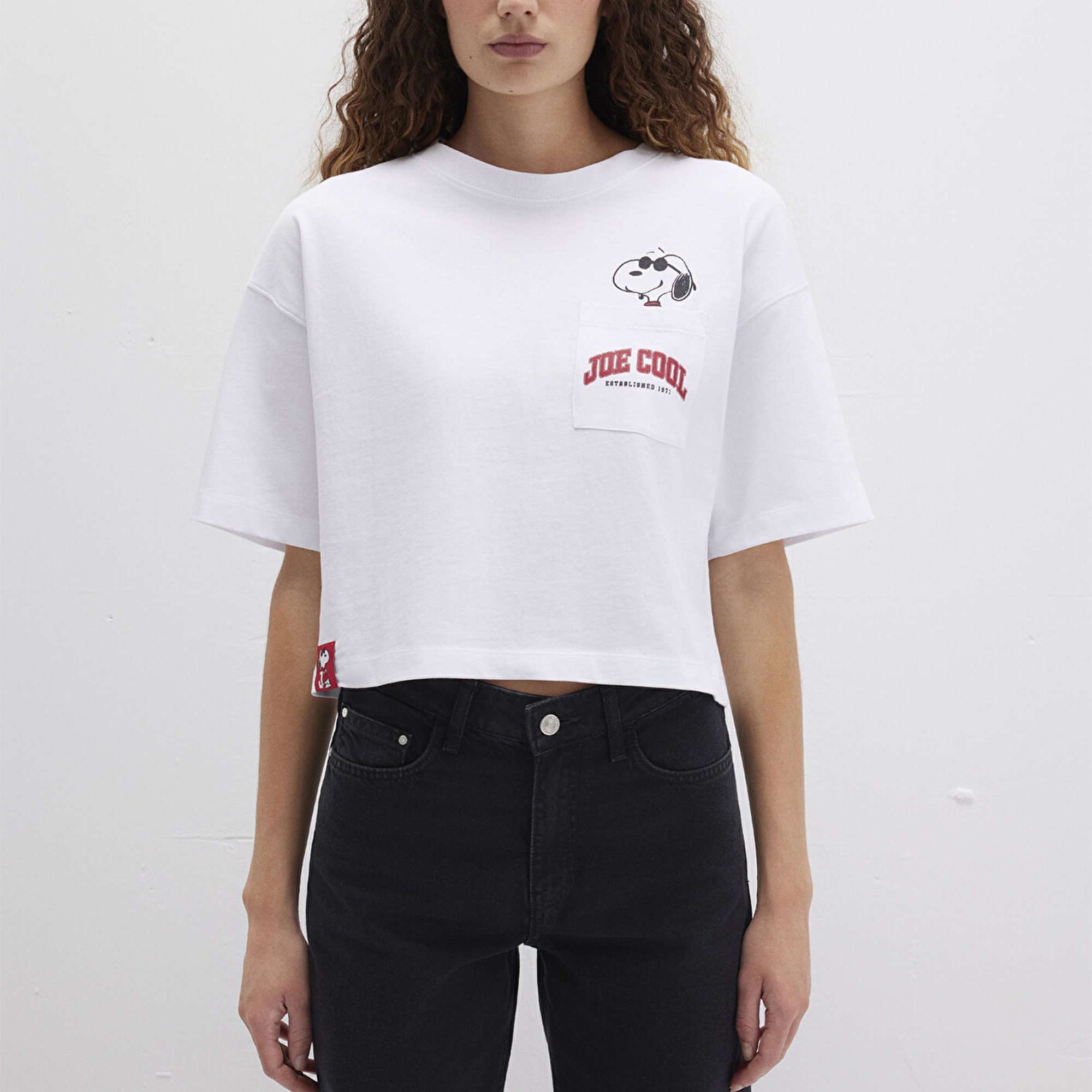 Mavi Snoopy Baskılı Beyaz Tişört Boxy Fit 1613669-620