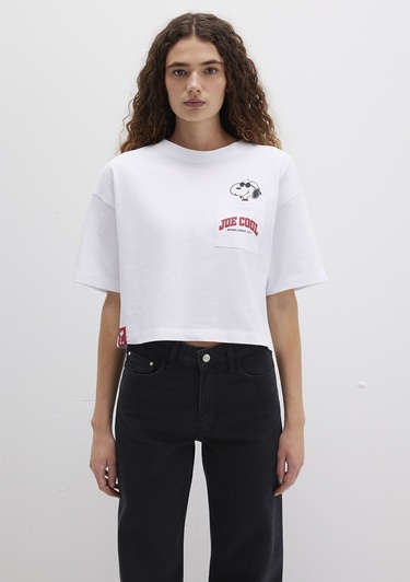  Mavi Snoopy Baskılı Beyaz Tişört Boxy Fit 1613669-620
