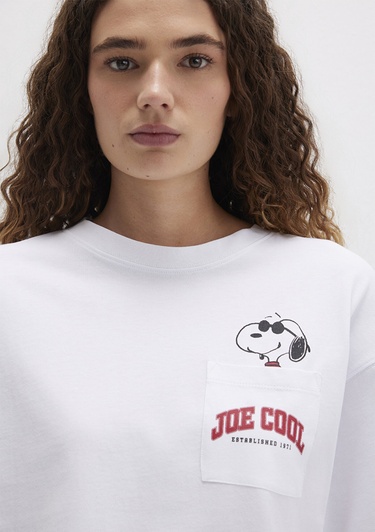  Mavi Snoopy Baskılı Beyaz Tişört Boxy Fit 1613669-620