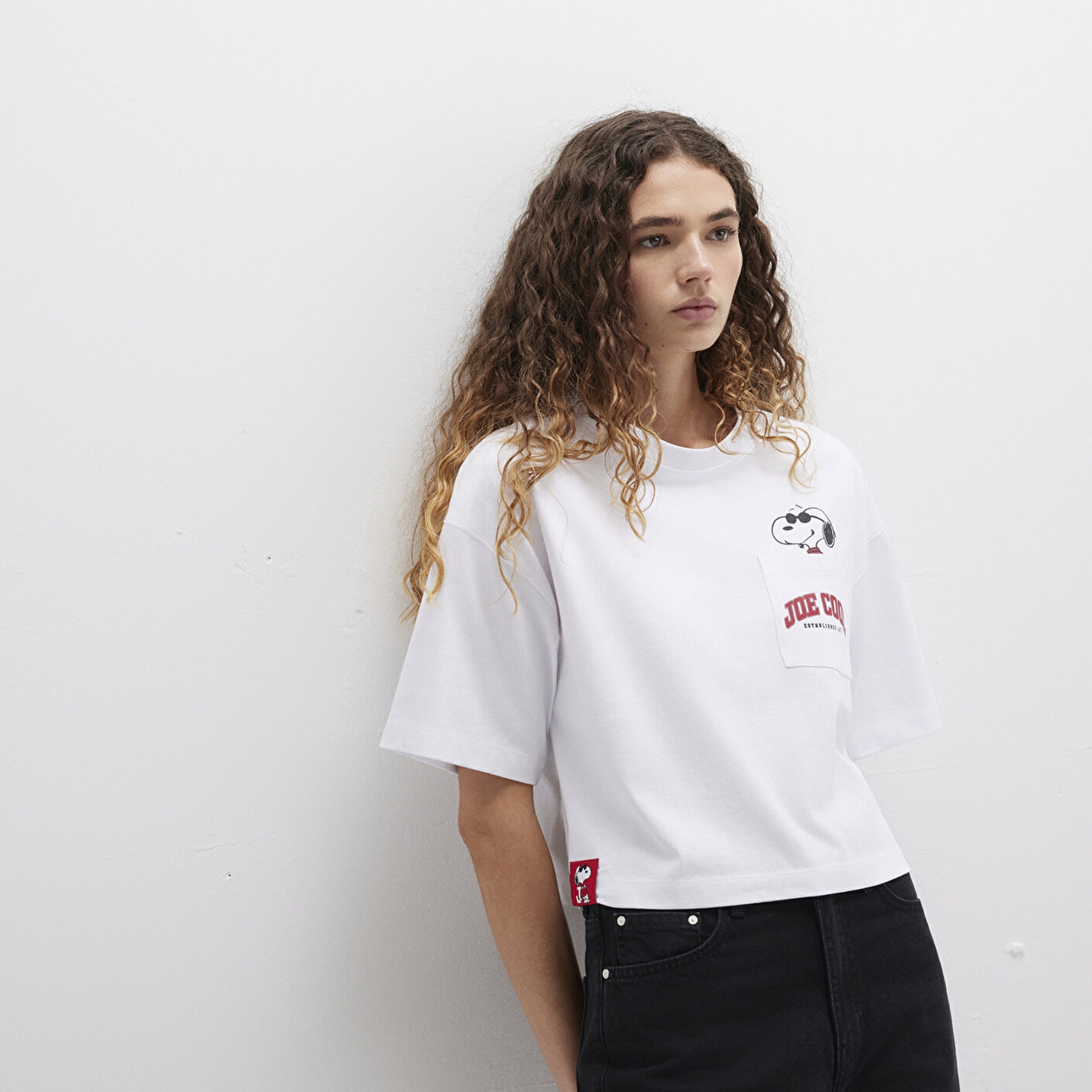 Mavi Snoopy Baskılı Beyaz Tişört Boxy Fit 1613669-620