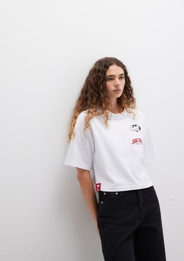  Mavi Snoopy Baskılı Beyaz Tişört Boxy Fit 1613669-620