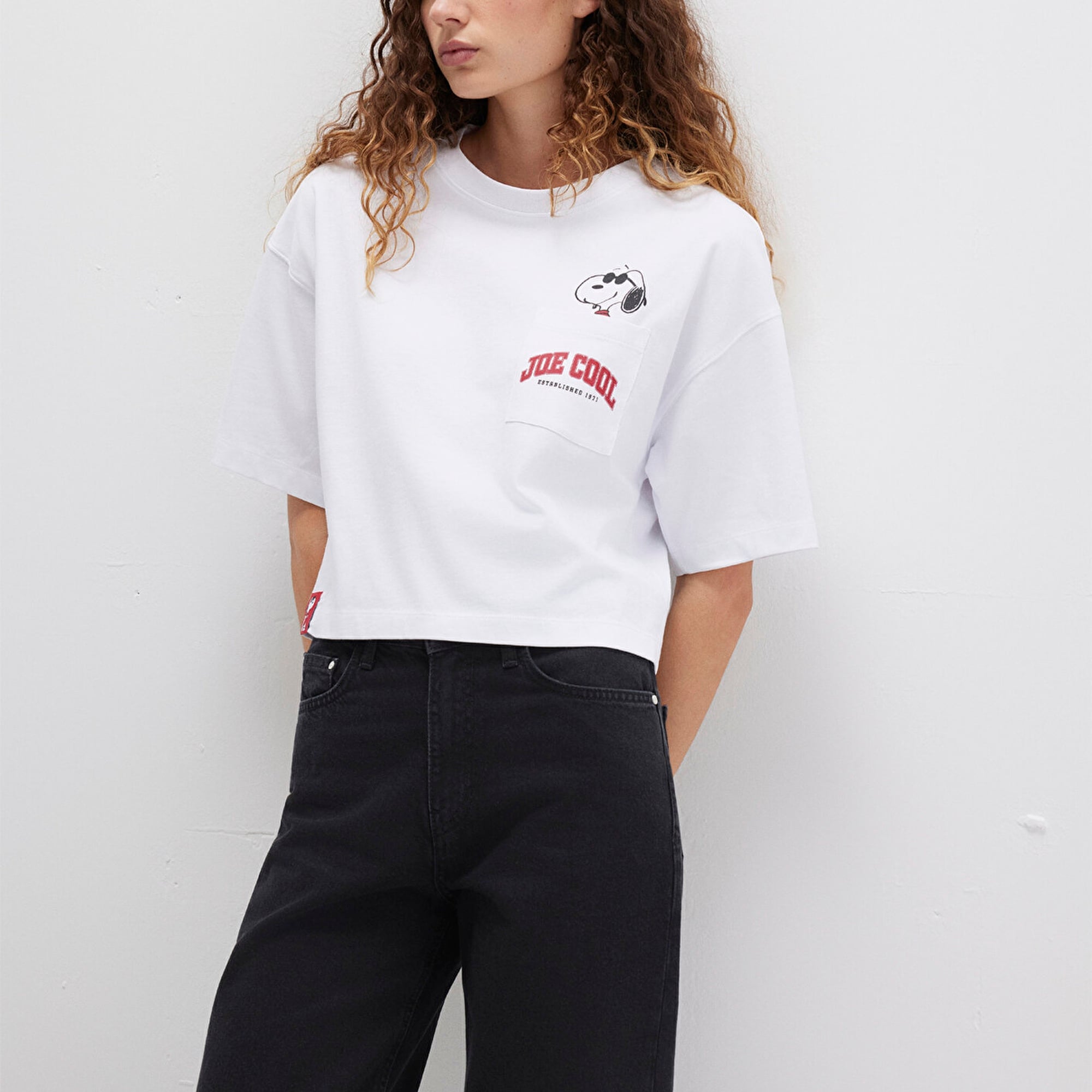 Mavi Snoopy Baskılı Beyaz Tişört Boxy Fit 1613669-620