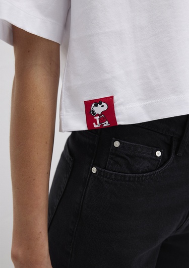  Mavi Snoopy Baskılı Beyaz Tişört Boxy Fit 1613669-620