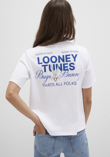  Mavi Bugs Bunny Baskılı Beyaz Tişört Regular Fit / Normal Kesim 1613667-620