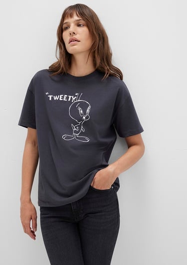  Mavi Tweety Baskılı Antrasit Tişört Loose Fit / Bol Rahat Kesim 1613672-70087