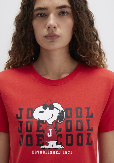  Mavi Snoopy Baskılı Kırmızı Tişört Slim Fit / Dar Kesim 1613670-83870