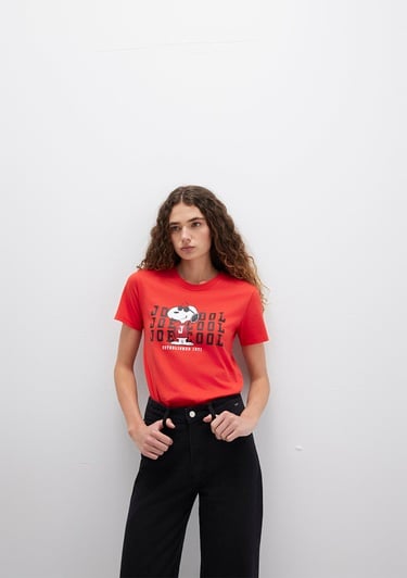  Mavi Snoopy Baskılı Kırmızı Tişört Slim Fit / Dar Kesim 1613670-83870