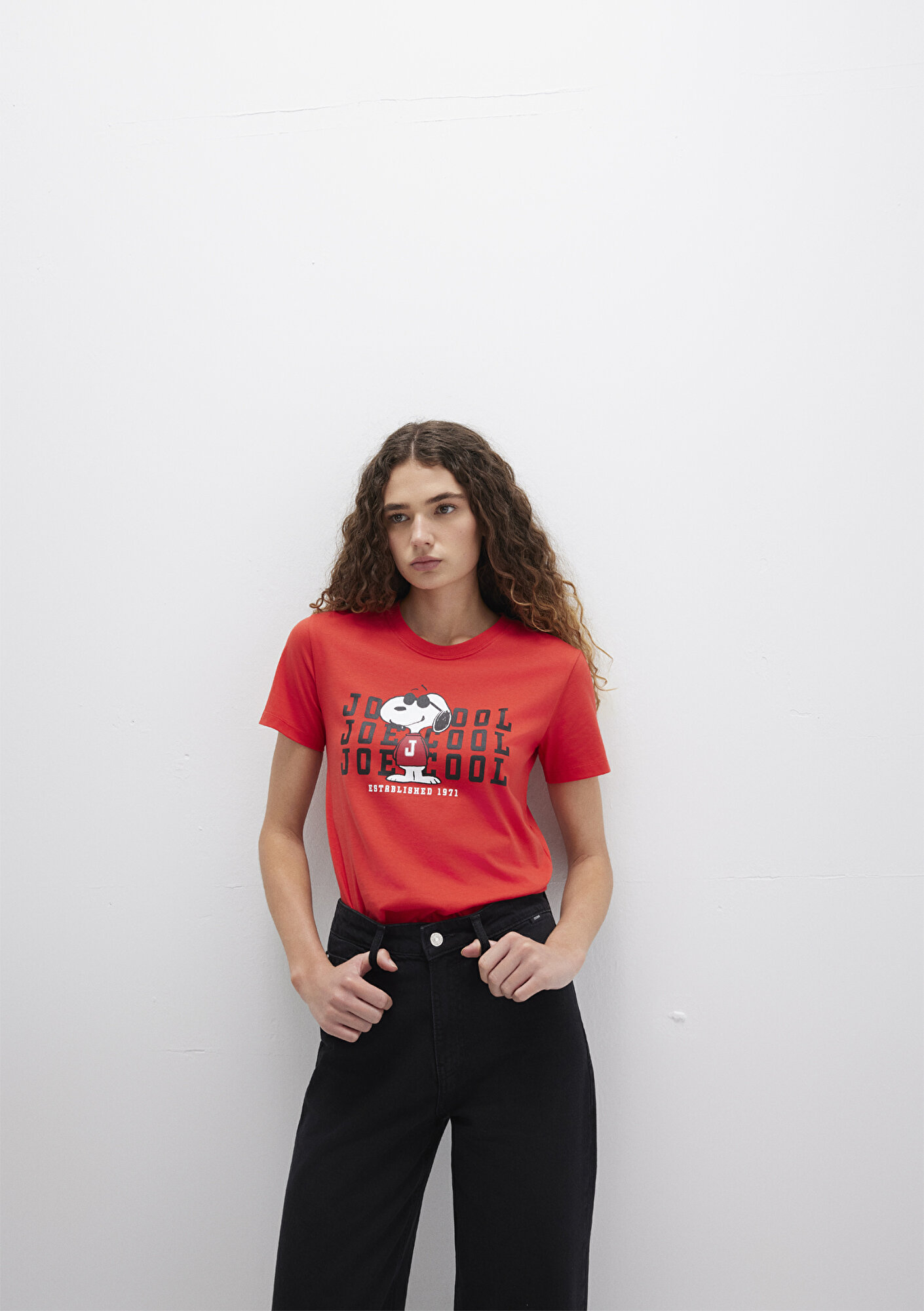  Mavi Snoopy Baskılı Kırmızı Tişört Slim Fit / Dar Kesim 1613670-83870