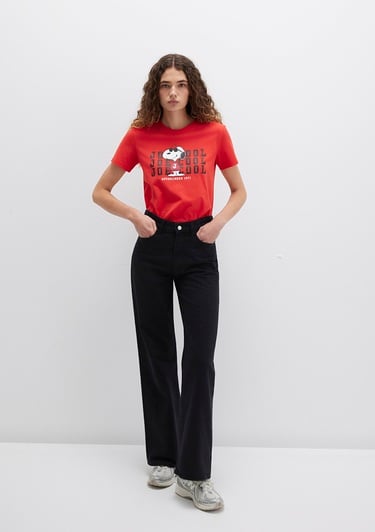  Mavi Snoopy Baskılı Kırmızı Tişört Slim Fit / Dar Kesim 1613670-83870