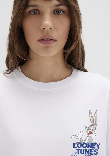  Mavi Bugs Bunny Baskılı Beyaz Tişört Regular Fit / Normal Kesim 1613667-620