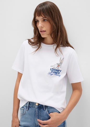  Mavi Bugs Bunny Baskılı Beyaz Tişört Regular Fit / Normal Kesim 1613667-620