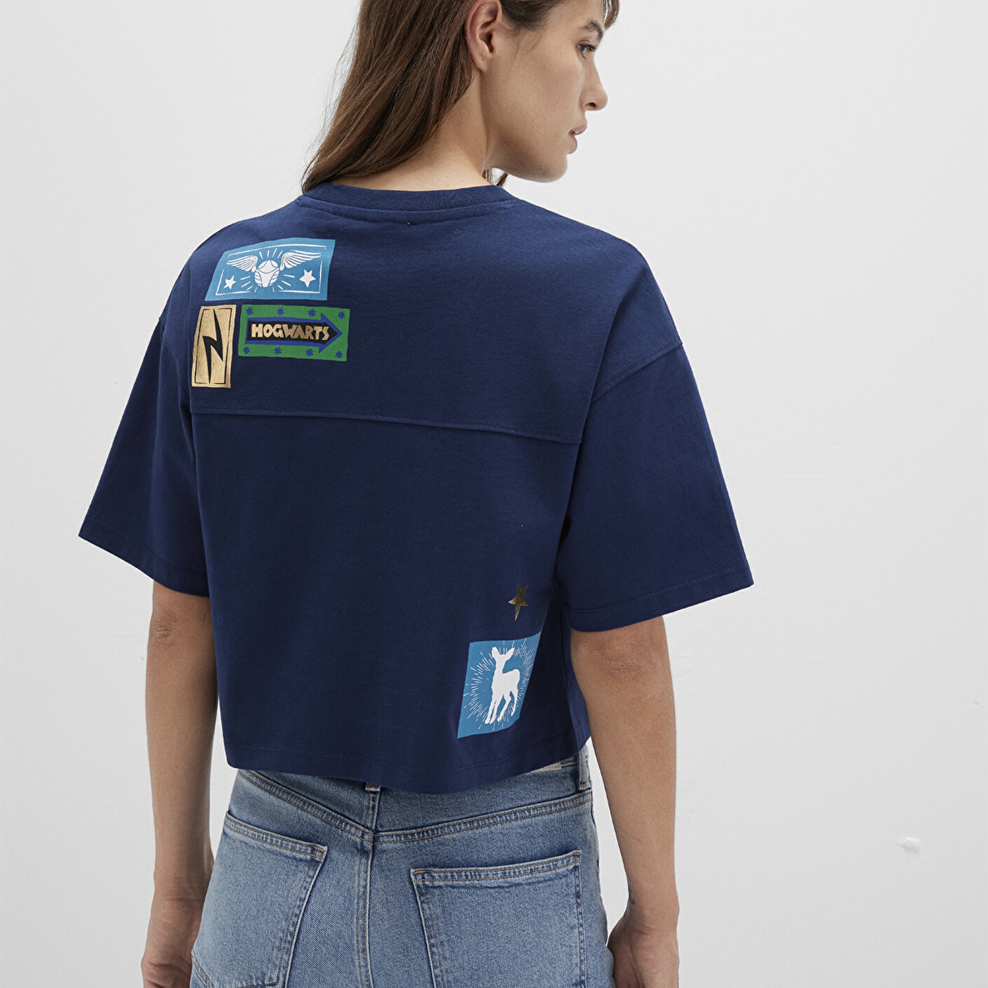 Mavi Hogwarts Baskılı Lacivert Tişört Boxy Fit 1613674-70488