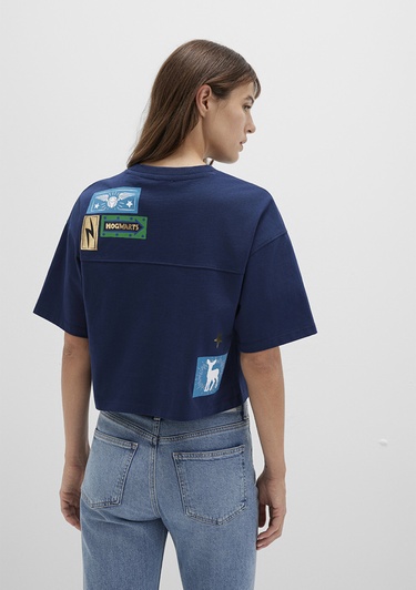  Mavi Hogwarts Baskılı Lacivert Tişört Boxy Fit 1613674-70488
