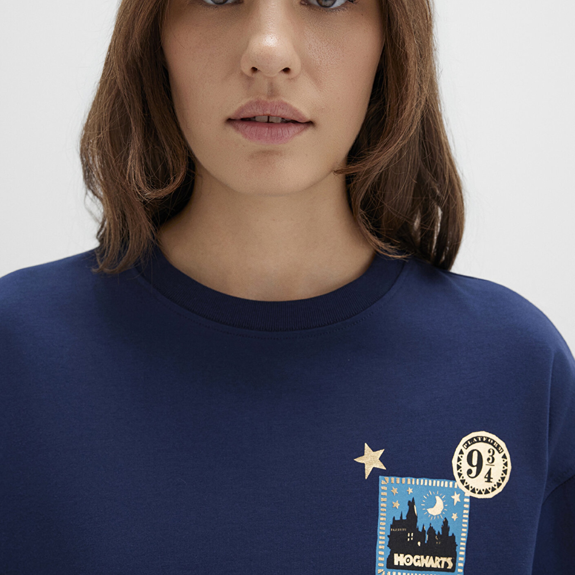 Mavi Hogwarts Baskılı Lacivert Tişört Boxy Fit 1613674-70488