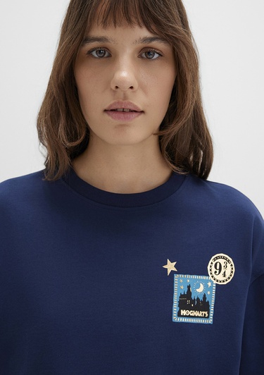 Mavi Hogwarts Baskılı Lacivert Tişört Boxy Fit 1613674-70488