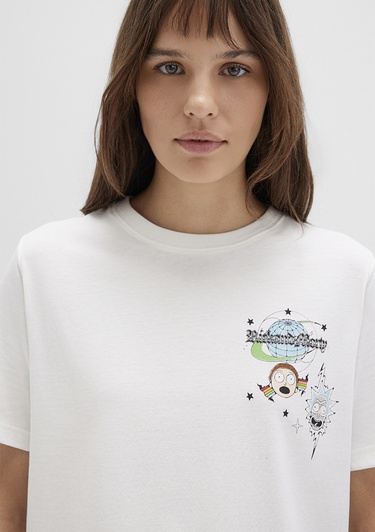  Mavi Rick And Morty Baskılı Ekru Tişört Regular Fit / Normal Kesim 1613675-70057