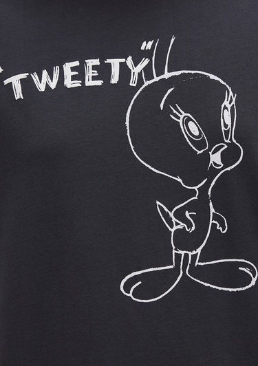  Mavi Tweety Baskılı Antrasit Tişört Loose Fit / Bol Rahat Kesim 1613672-70087